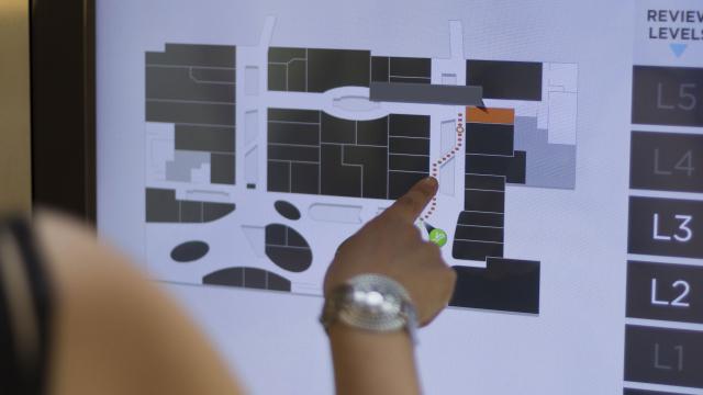 woman pointing at centre map